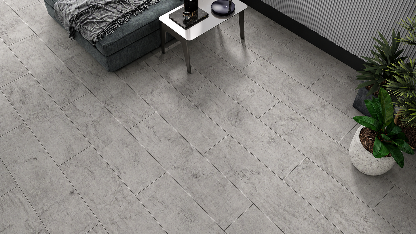 AGT Malta Concrete Grey Tile Effect 10mm Laminate Flooring
