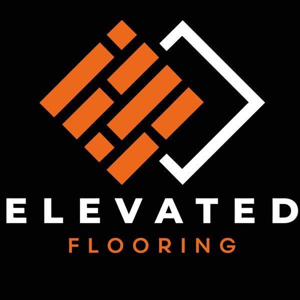 Logo of Elevated Flooring with orange and white design on a black background
